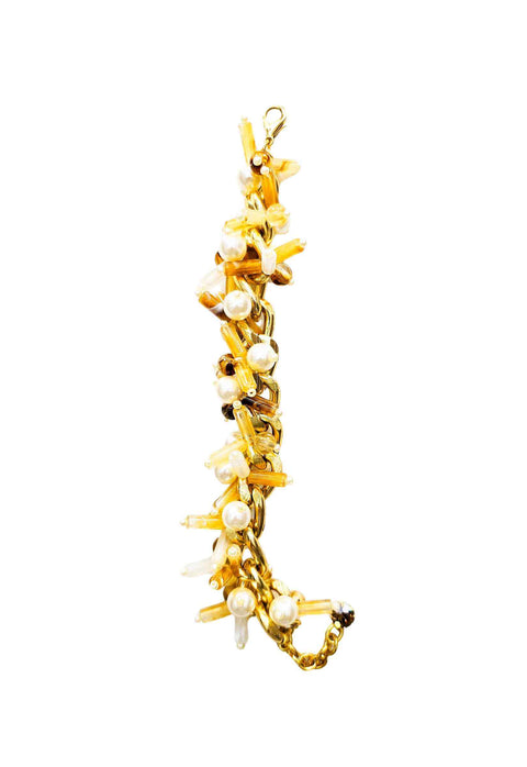 Pulseira Olinda com perolas, miçangas e corrente dourada