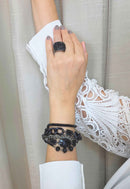 Pulseira Elite Fashion Mix de Correntes e Pedras Pretas Grafite | Sahara Acessórios