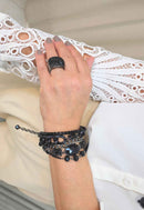 Pulseira Elite Fashion Mix de Correntes e Pedras Pretas Grafite | Sahara Acessórios