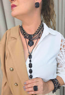 Pulseira Elite Fashion Mix de Correntes e Pedras Pretas Grafite | Sahara Acessórios