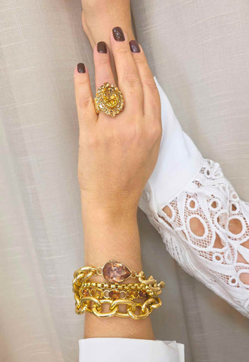 Pulseira Lumier Gold com Pedras e Elos Dourados