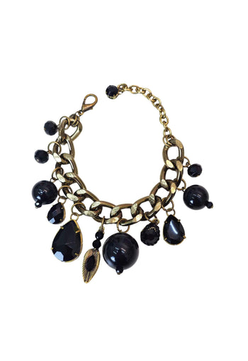 Pulseira Janira de pingentes pretos com elo no ouro velho