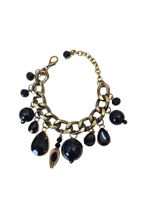 Pulseira Janira de pingentes pretos com elo no ouro velho