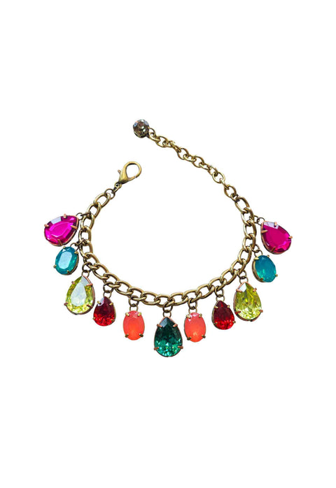 Pulseira Flaviana: Delicada de Corrente com Gotas Coloridas no Ouro Velho | By Sahara Acessórios