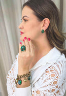 Pulseira Jadeíta: Clássica com Pingentes e Pedras Verdes no Ouro Velho | Casual Chic para o Dia a Dia