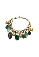 Pulseira Jadeíta: Clássica com Pingentes e Pedras Verdes no Ouro Velho | Casual Chic para o Dia a Dia
