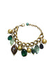 Pulseira Jadeíta: Clássica com Pingentes e Pedras Verdes no Ouro Velho | Casual Chic para o Dia a Dia