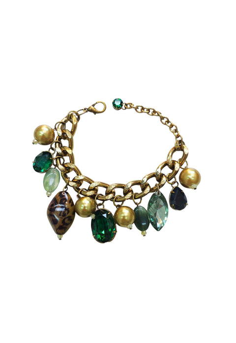 Pulseira Jadeíta: Clássica com Pingentes e Pedras Verdes no Ouro Velho | Casual Chic para o Dia a Dia