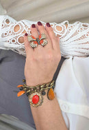 Pulseira Elos Pingentes Laranja Ouro Velho Ajustável | Pulseira Preciosidade