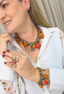 Pulseira Elos Pingentes Laranja Ouro Velho Ajustável | Pulseira Preciosidade