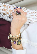 Pulseira Brenda ouro velho com pedras coloridas e perolas