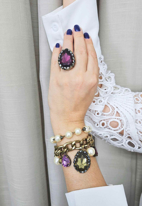 Pulseira Brenda ouro velho com pedras coloridas e perolas