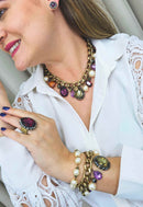 Pulseira Brenda ouro velho com pedras coloridas e perolas