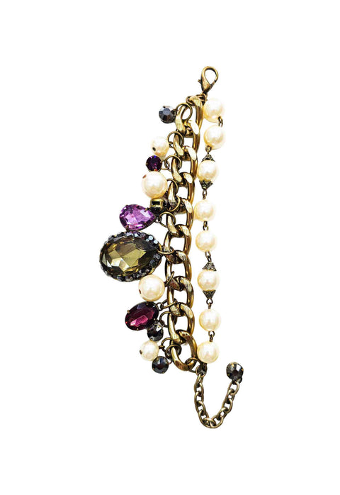 Pulseira Brenda ouro velho com pedras coloridas e perolas