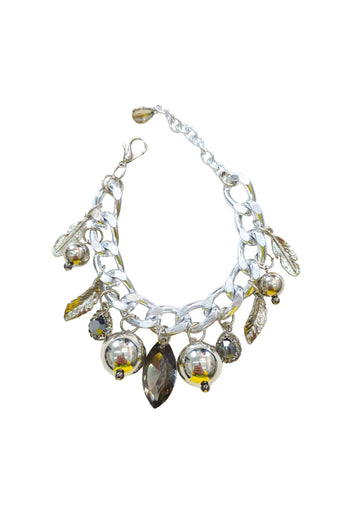 Pulseira Solange: Moderna com Pingentes de Bolas e Strass Hematite no Prata | Essencial para o Dia a Dia