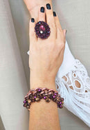 Pulseira Arminda luxo com pedras e cristais ametista banhado no vintage