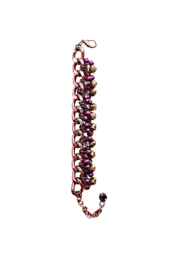 Pulseira Arminda luxo com pedras e cristais ametista banhado no vintage