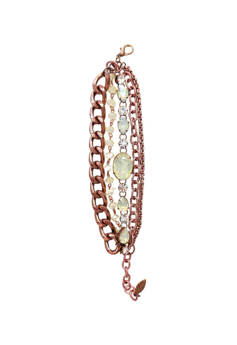 Pulseira Bruna: Elegante com Pedras Opala, Strass Cristal e Correntaria no Vintage | Coleção Raízes