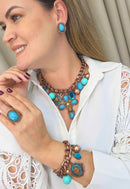 Pulseira Elos Azul Pérola Rosê Vintage Ajustável | Pulseira Antiquário