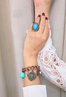 Pulseira Elos Azul Pérola Rosê Vintage Ajustável | Pulseira Antiquário