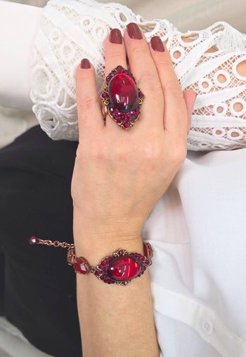 Pulseira Babi de pedras vermelhas banhado no vintage moda festa