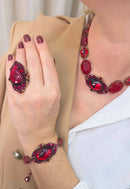 Pulseira Babi de pedras vermelhas banhado no vintage moda festa