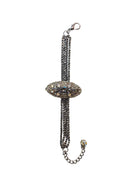 Pulseira Renata: Elegante com Pingente Oval e Pedras Cinzas Banhado no Grafite | Look de Festa