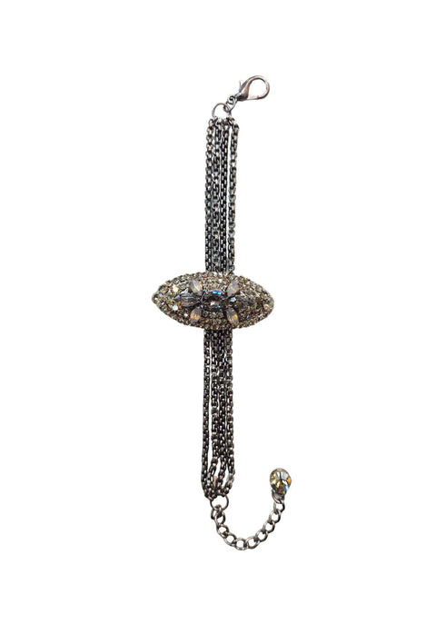 Pulseira Renata: Elegante com Pingente Oval e Pedras Cinzas Banhado no Grafite | Look de Festa