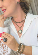 Colar Sucesso ouro velho com perolas e pedras black diamond