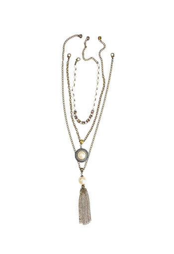 Colar Sucesso ouro velho com perolas e pedras black diamond