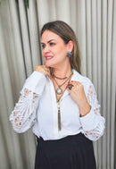 Colar Sucesso ouro velho com perolas e pedras black diamond